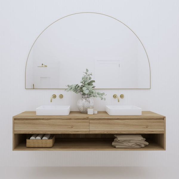 Coastal Arch Dream Mirror - Large Arch Vanity Mirror 1100H x 1800W Brass Frame | Glass & Mirror Co.