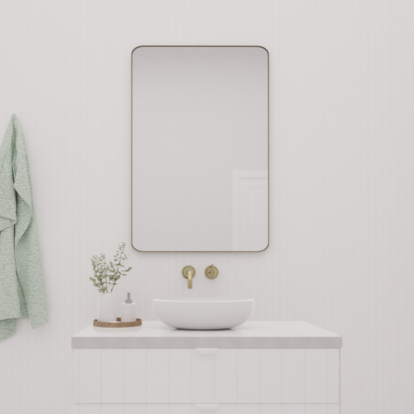 Winnie Rounded Rectangular Mirror 900H x 600W Brass Frame | Glass & Mirror Co. Australia